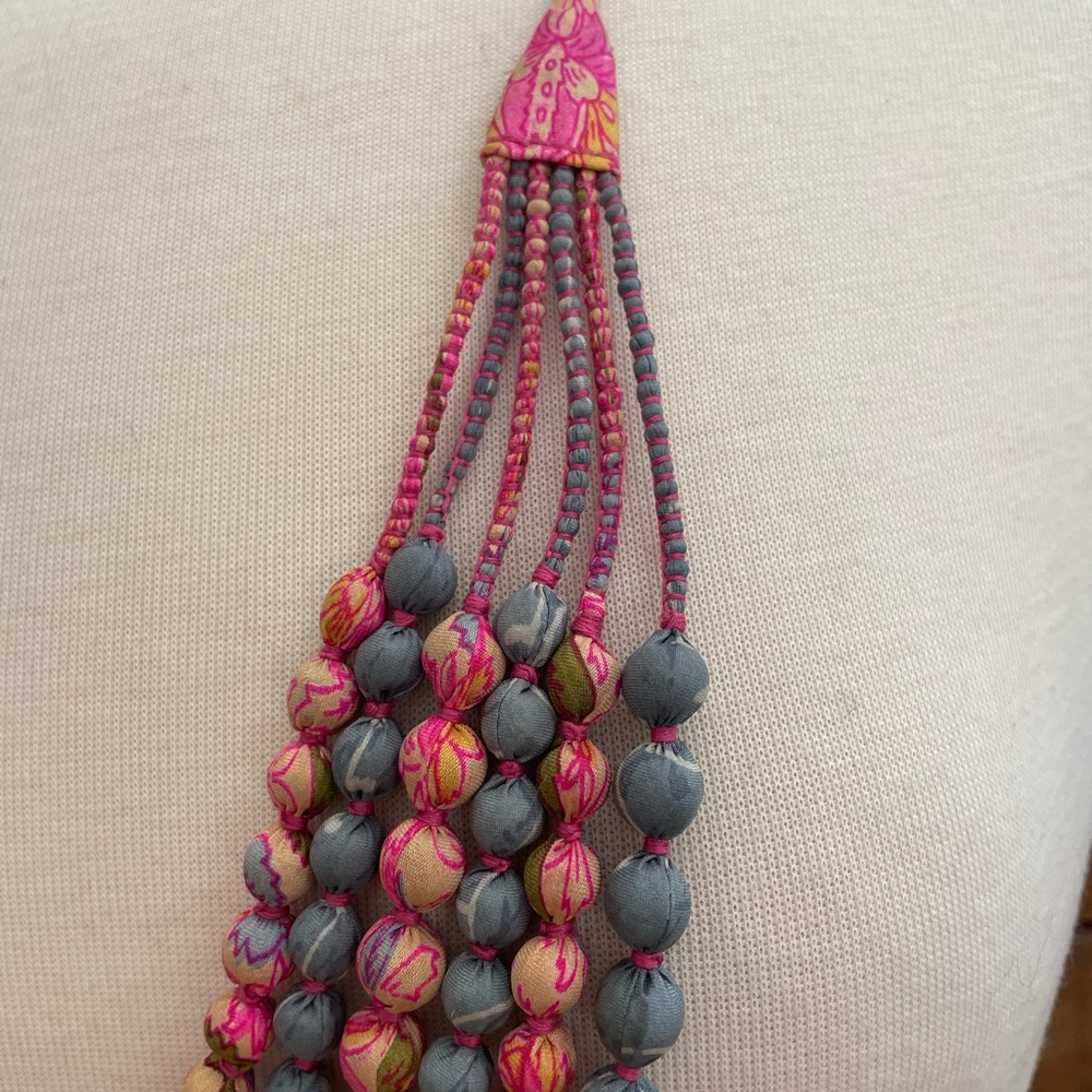 Silk Wrapped Multi Strand Handmade Tie Necklace - Picture 4 of 6